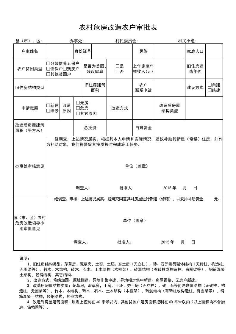 农村危房改造户审批表