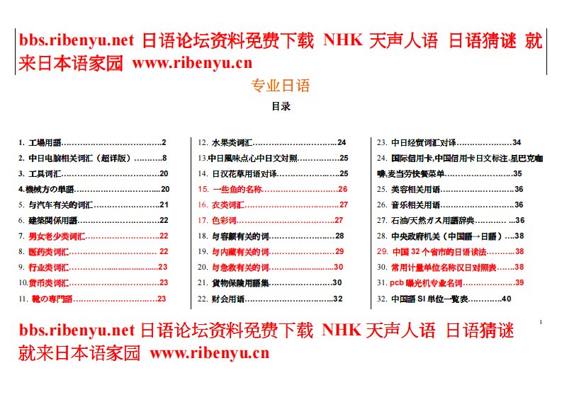 各行业日语专用词汇大全
