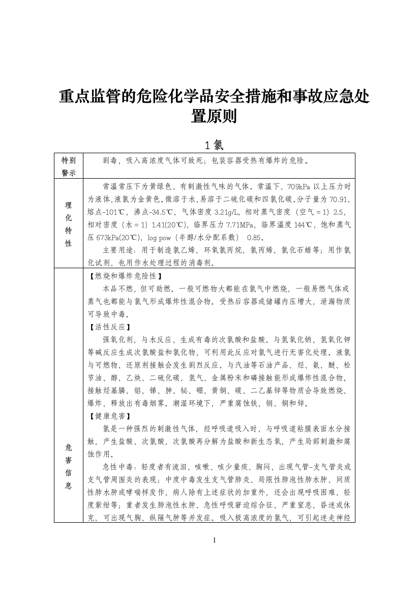 危险化学品安全措施和事故应急处置原则(最全面版)