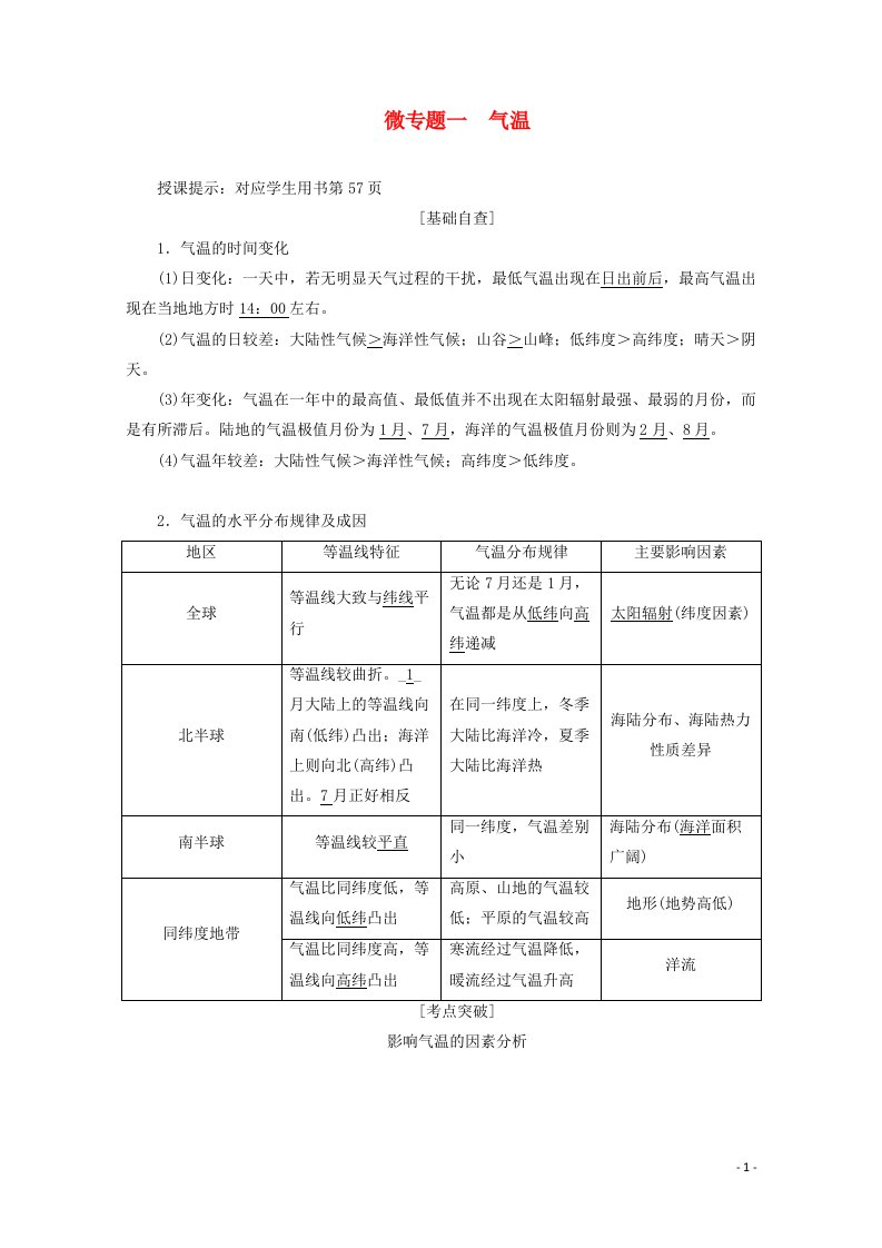 2021届高考地理一轮复习第三章地球上的大气微专题一气温教案新人教版