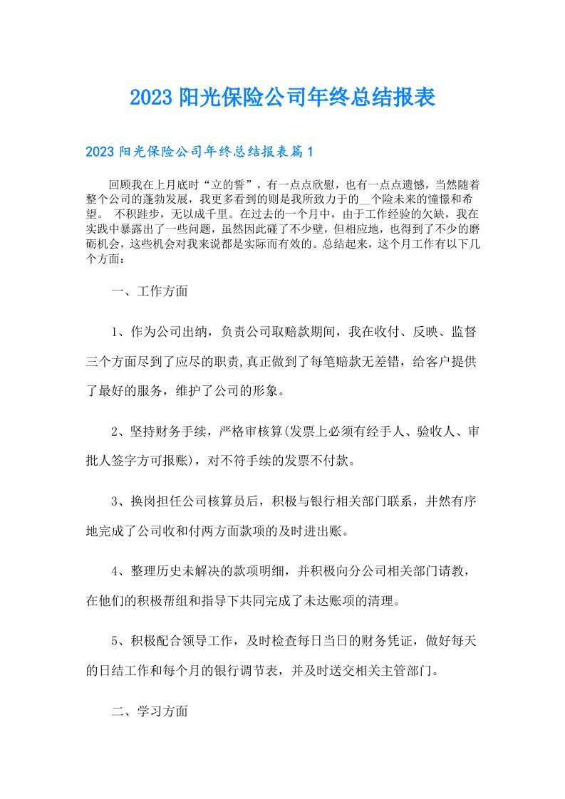 阳光保险公司年终总结报表