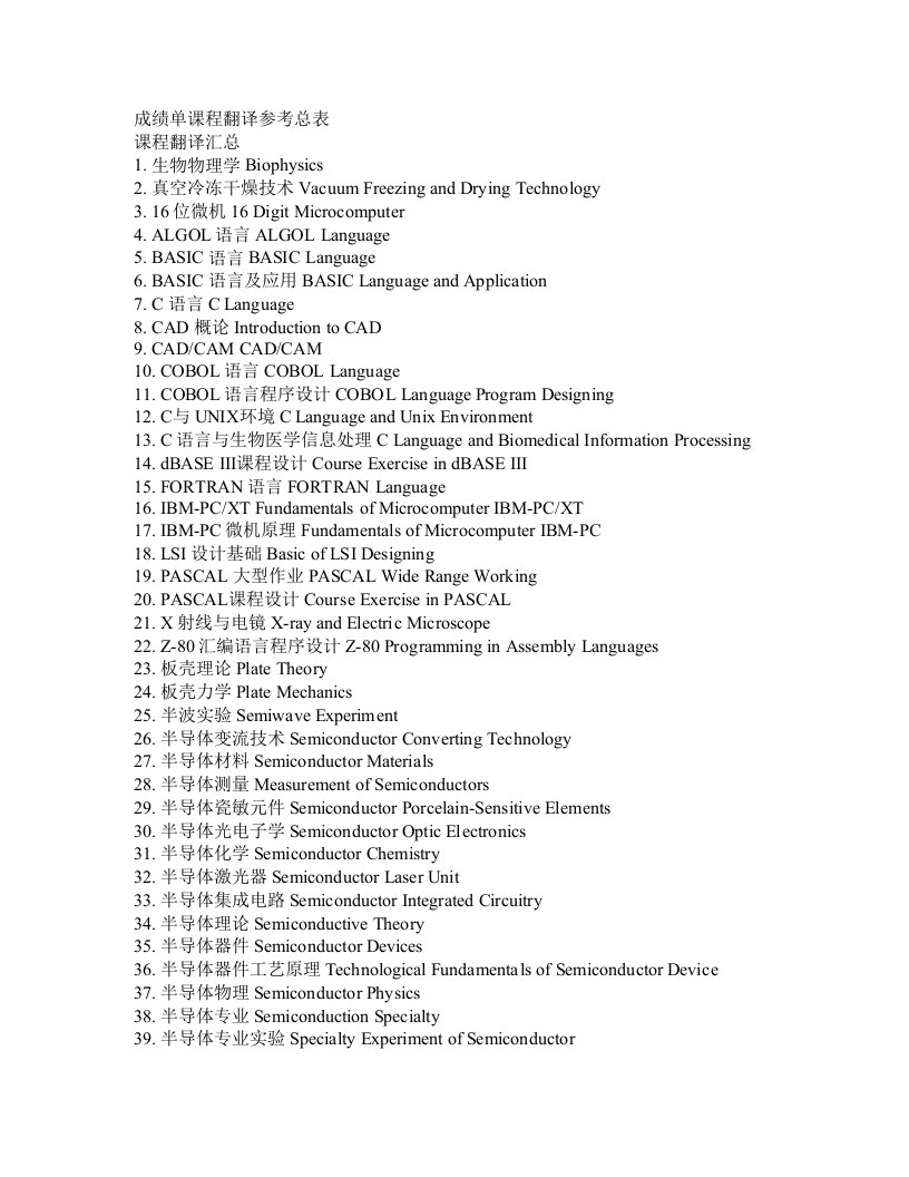 45-成绩单课程翻译参考总表