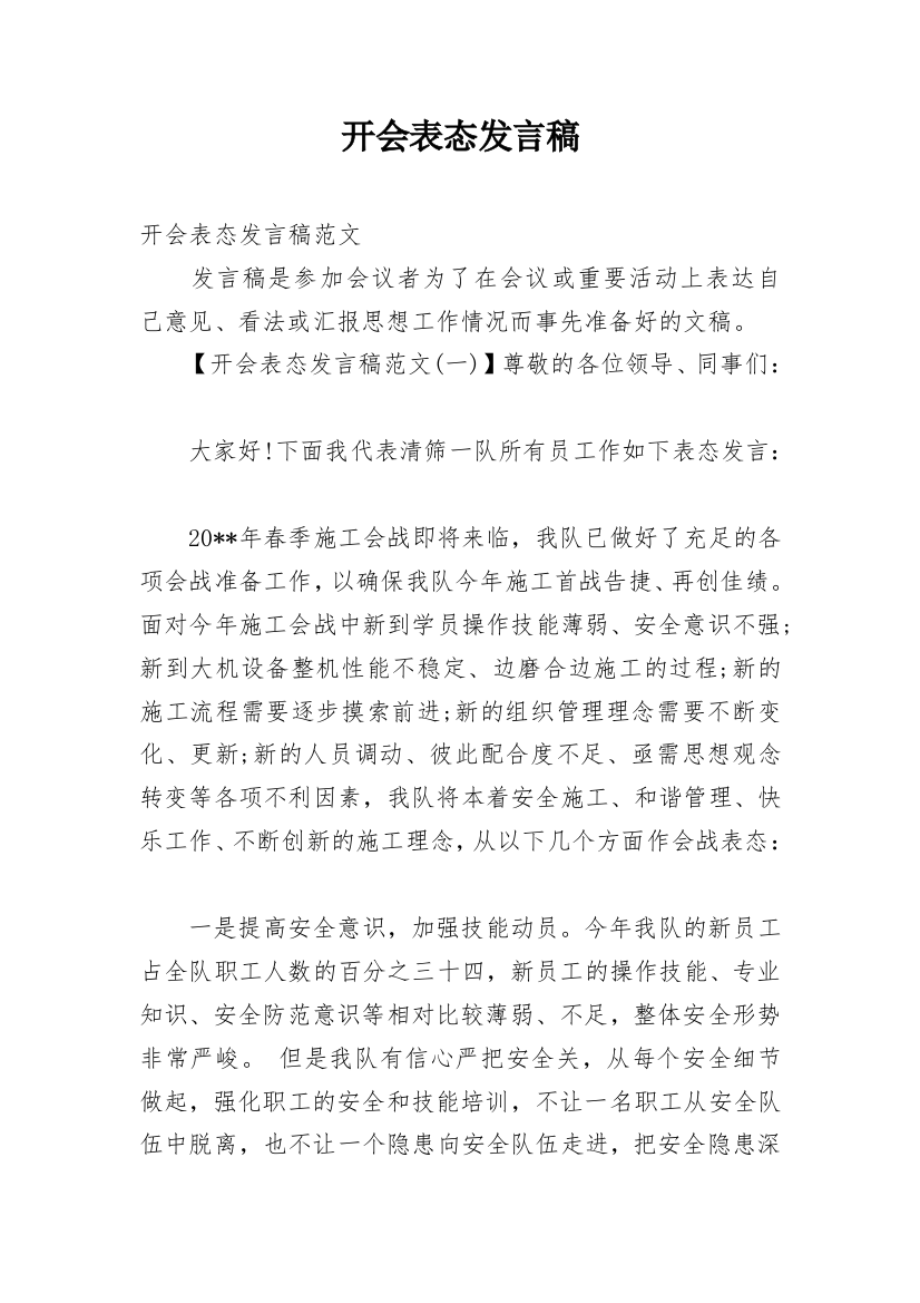 开会表态发言稿