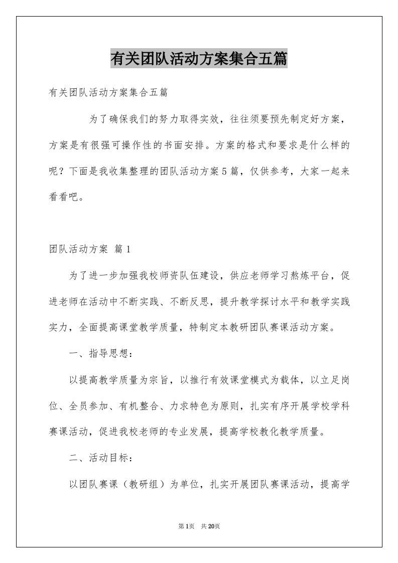 有关团队活动方案集合五篇