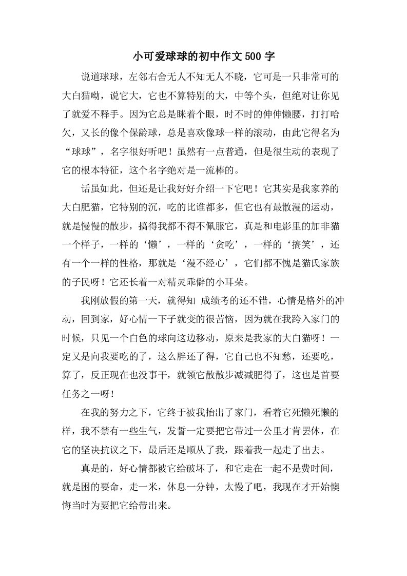 小可爱球球的初中作文500字