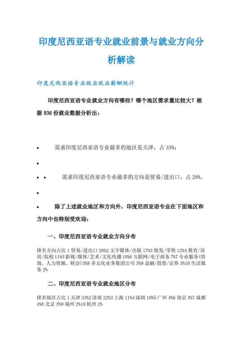 印度尼西亚语专业就业前景与就业方向分析解读