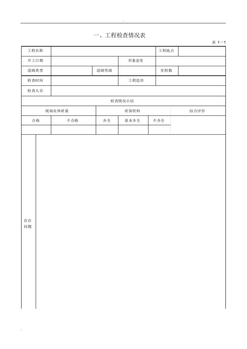 公路市政道路桥梁工程质量检查表