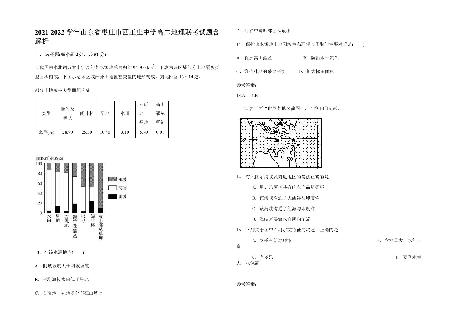 2021-2022学年山东省枣庄市西王庄中学高二地理联考试题含解析