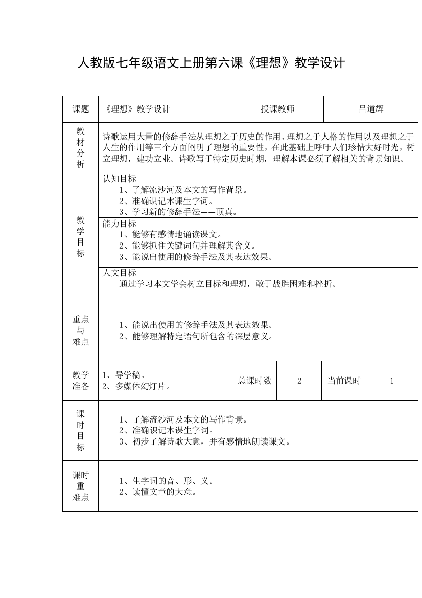 5《理想》教学设计