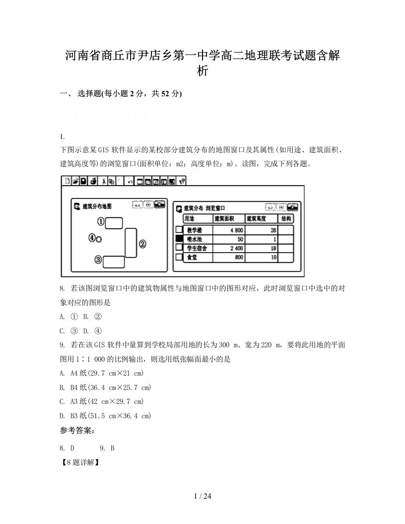 河南省商丘市尹店乡第一中学高二地理联考试题含解析