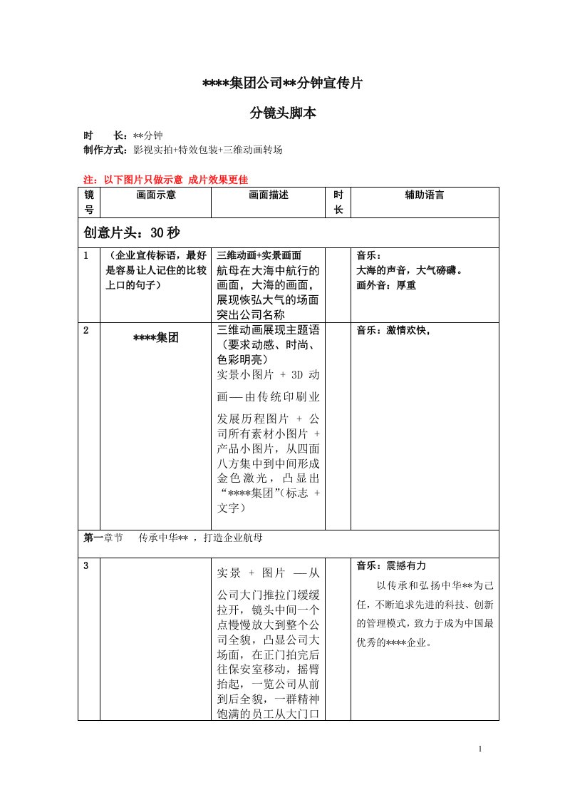 公司宣传片分镜头必备脚本模板