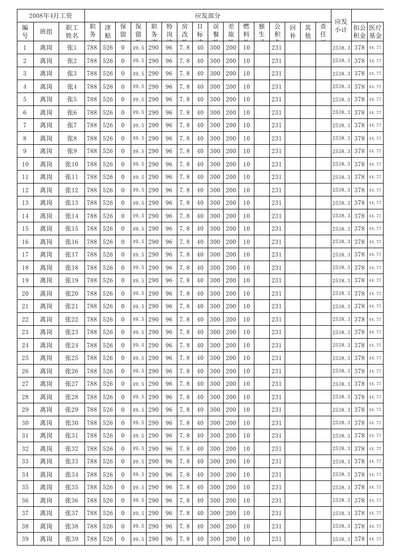 表格模板-可自由设计表头的工资条横条