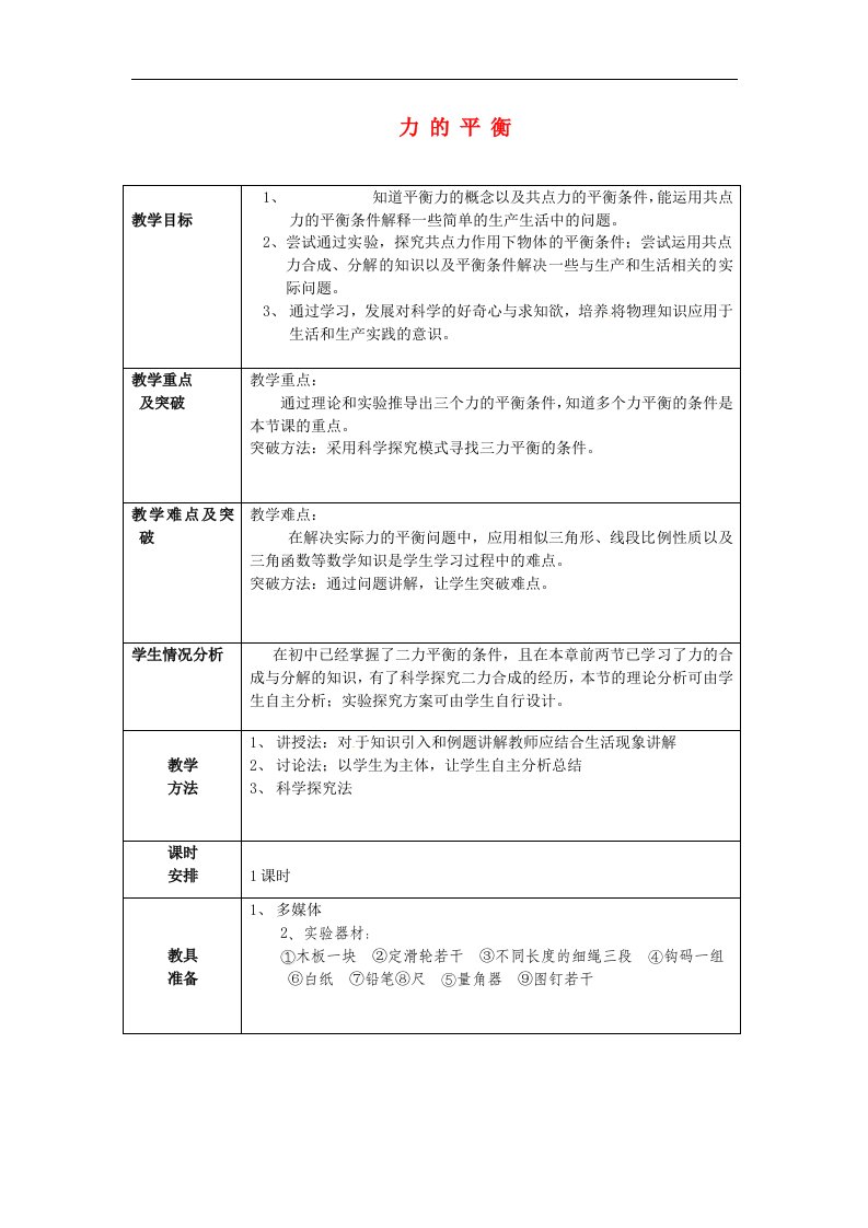 3-5《力的平衡》教案（2）