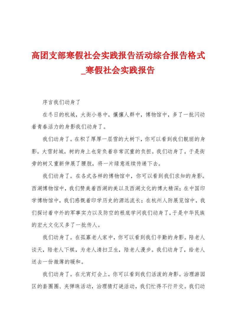 高团支部寒假社会实践报告活动综合报告格式