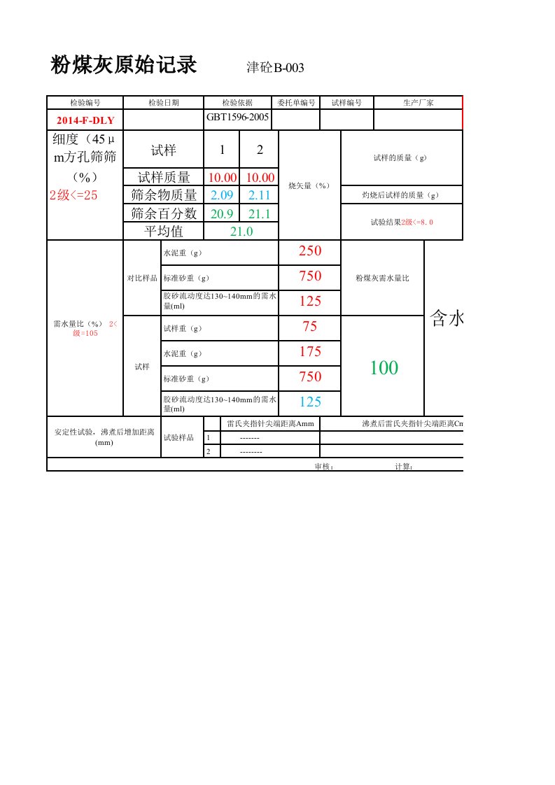 粉煤灰检验报告