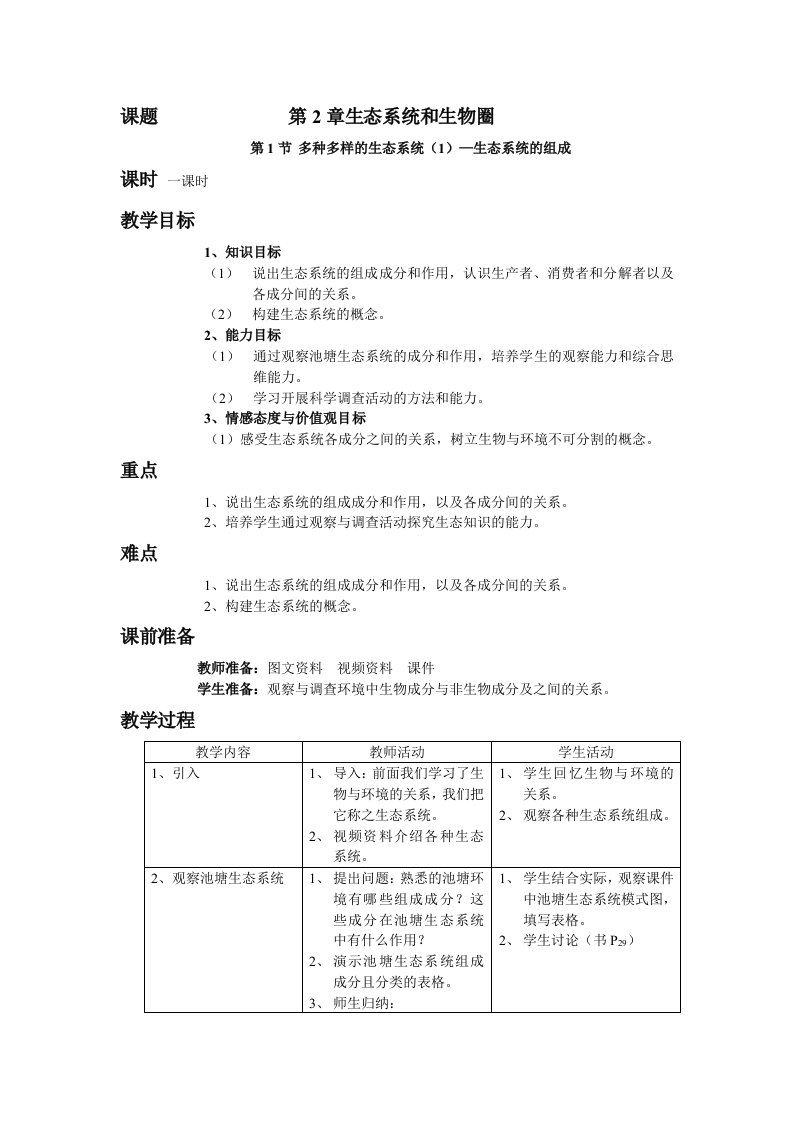 第2章生态系统和生物圈教案