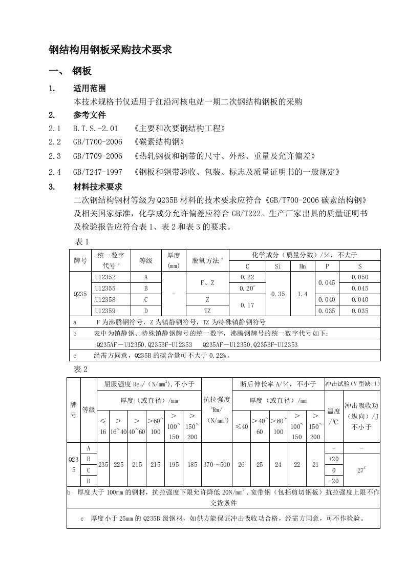 钢板采购技术规格书