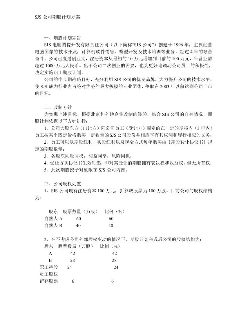 SJS公司期股计划方案(DOC6)(1)