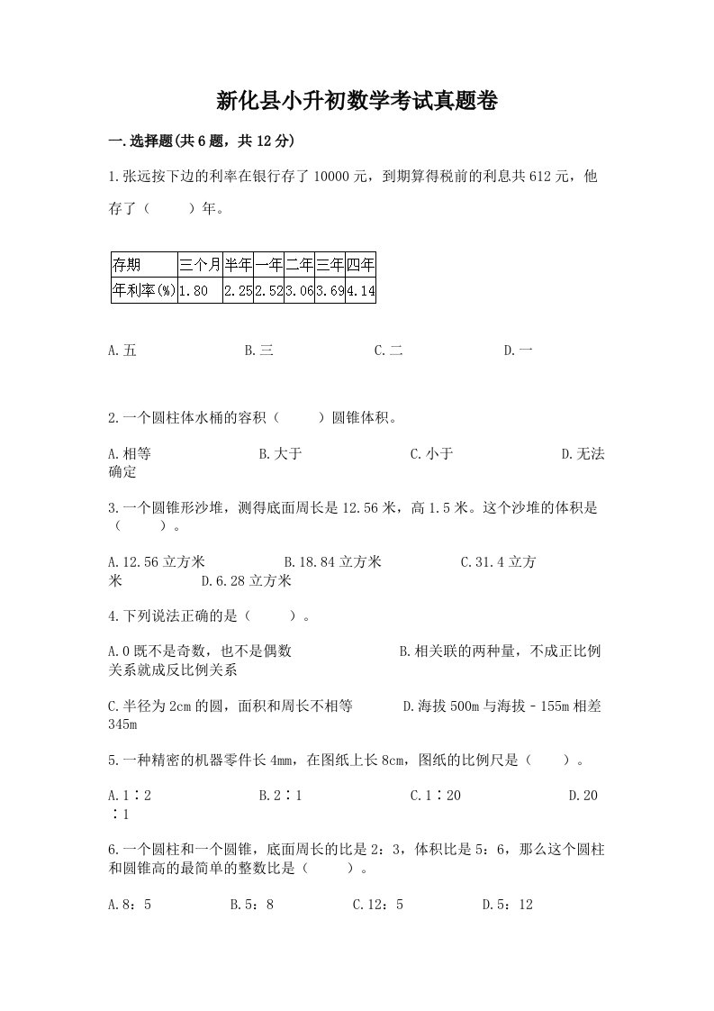 新化县小升初数学考试真题卷含答案