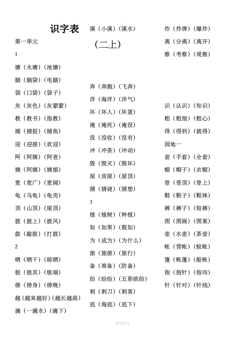 识字表二年级上册