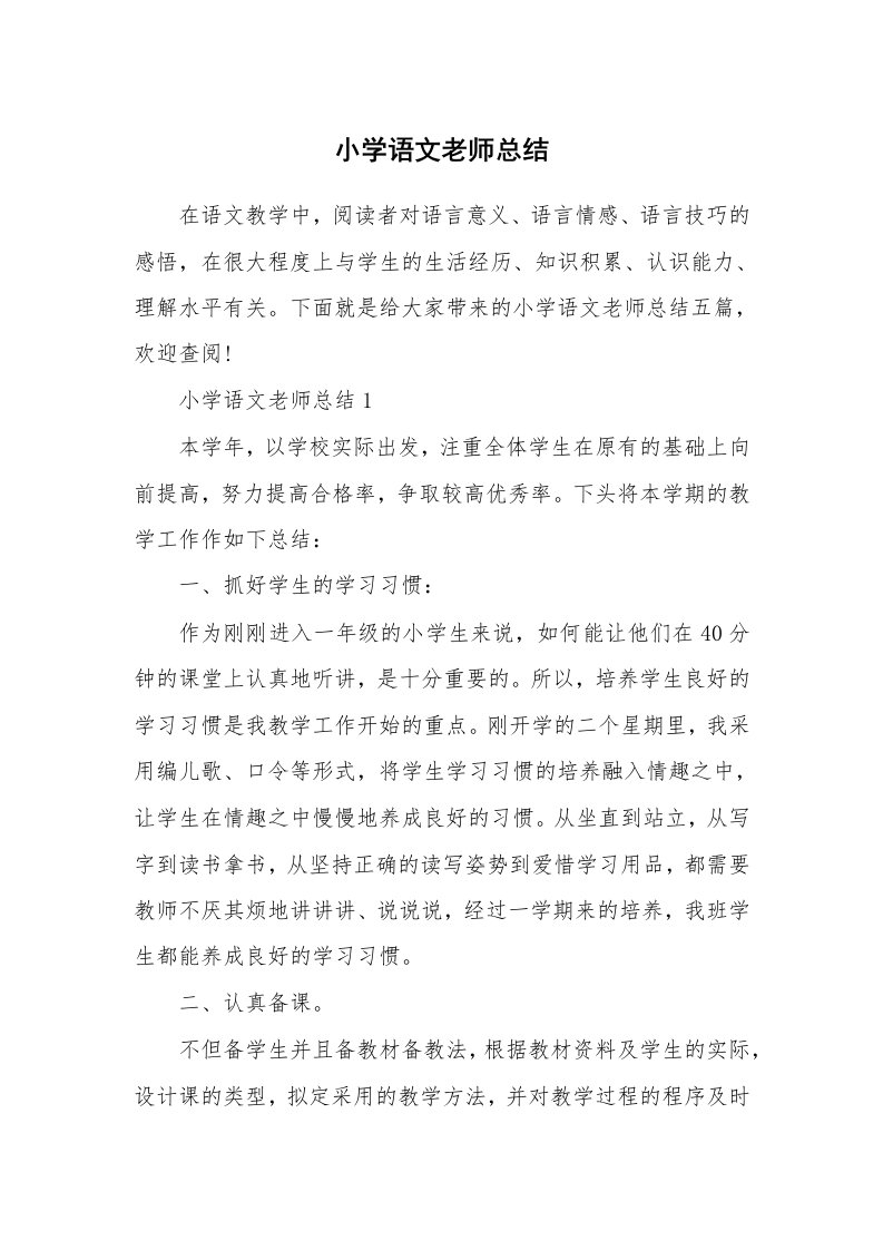 小学语文老师总结