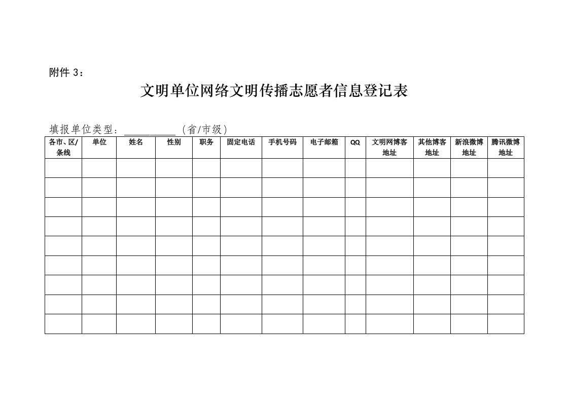 网络文明传播工作登记表(空白)