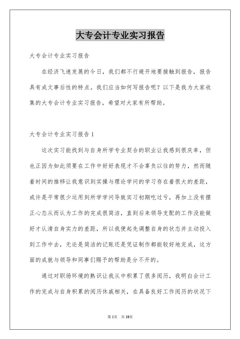 大专会计专业实习报告例文