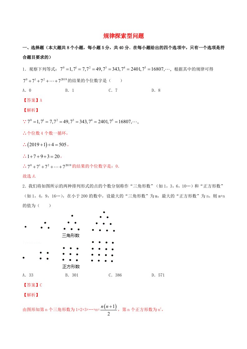 2021中考数学冲刺专题训练规律探索型问题含解析