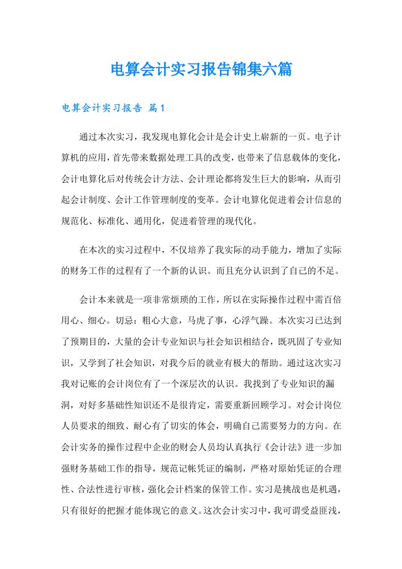 电算会计实习报告锦集六篇