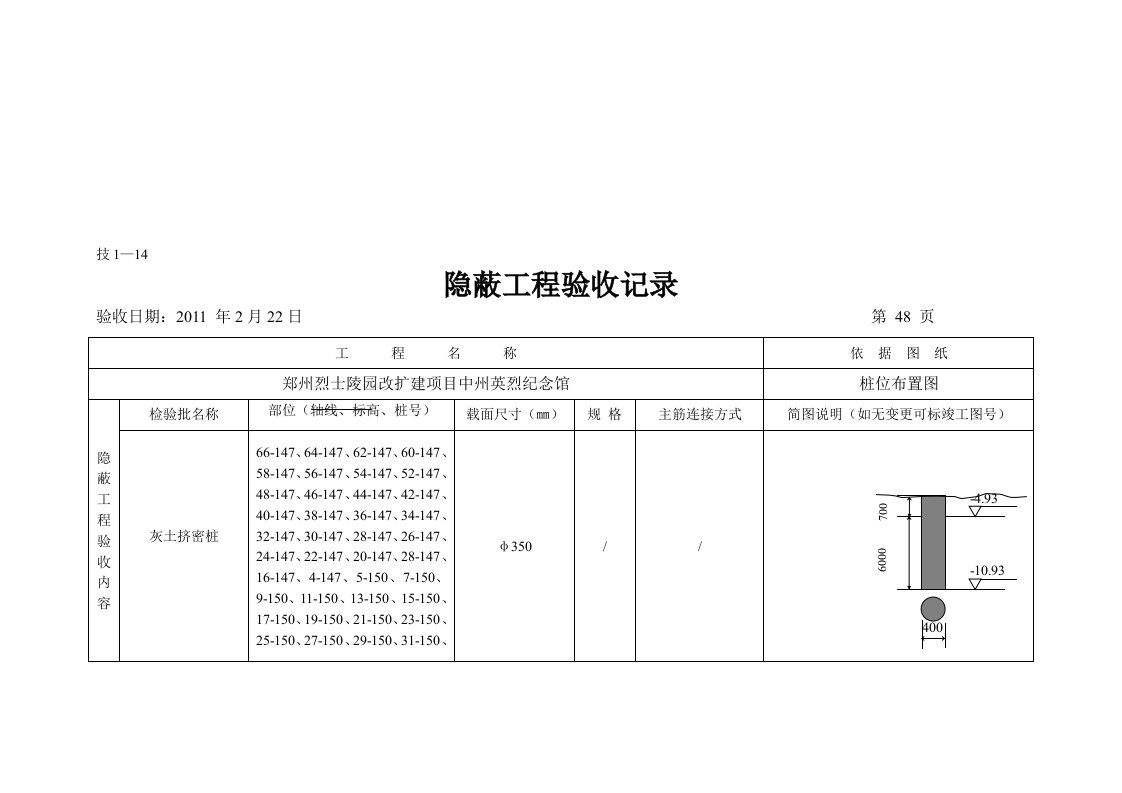 隐蔽工程施工验收记录汇总表