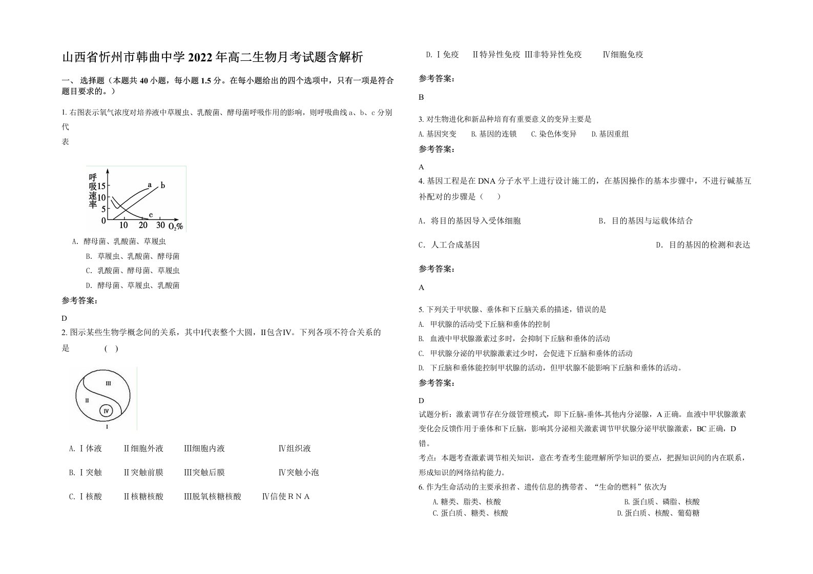 山西省忻州市韩曲中学2022年高二生物月考试题含解析