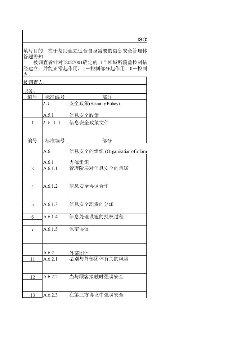 ISO27001调查问卷模版