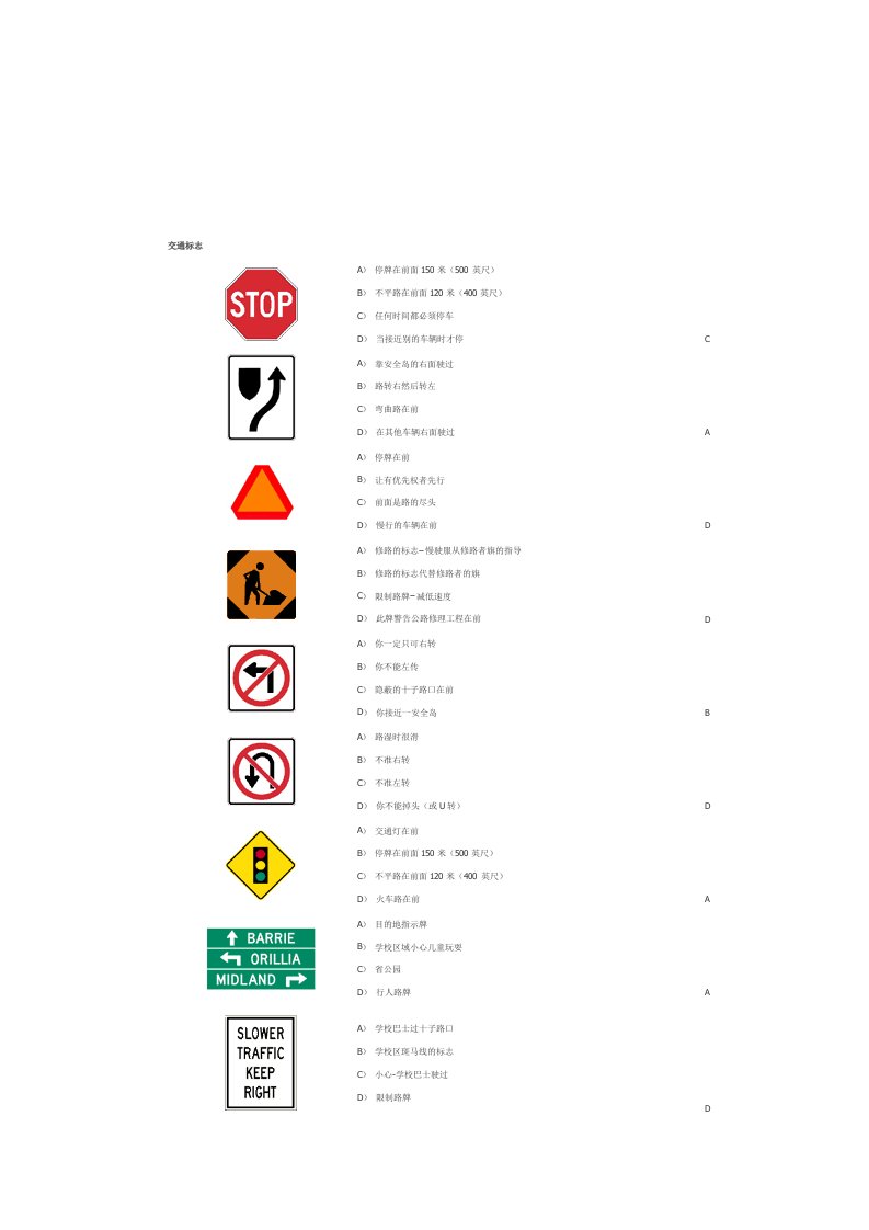 加拿大BC省驾照中文笔试题