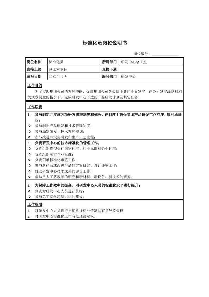 管理制度-标准化员岗位说明书