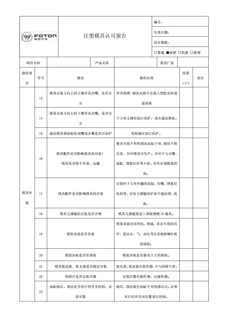 注塑模具认可报告