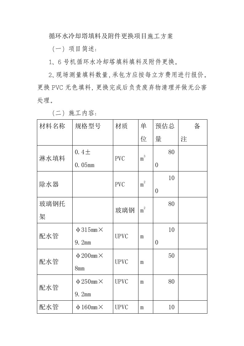 循环水冷却塔填料及附件更换项目施工方案