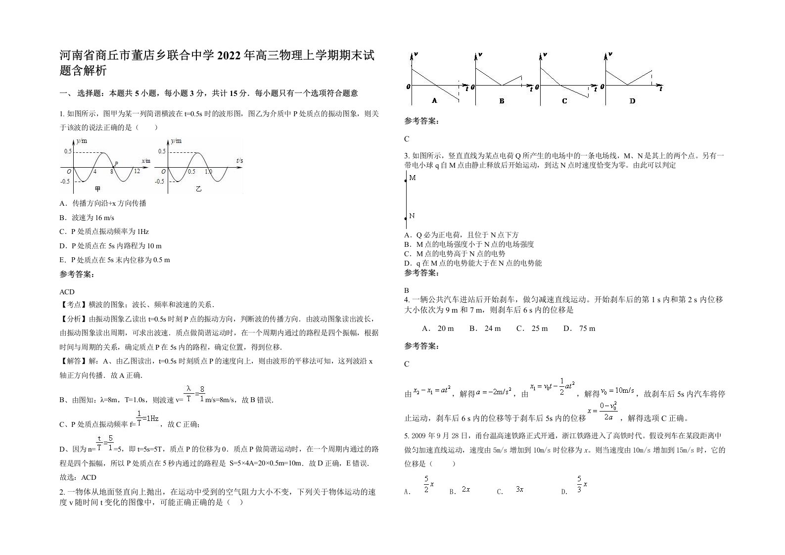 河南省商丘市董店乡联合中学2022年高三物理上学期期末试题含解析