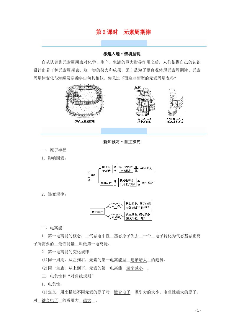 2020_2021学年高中化学第1章原子结构与性质第2节第2课时元素周期律学案新人教版选修3