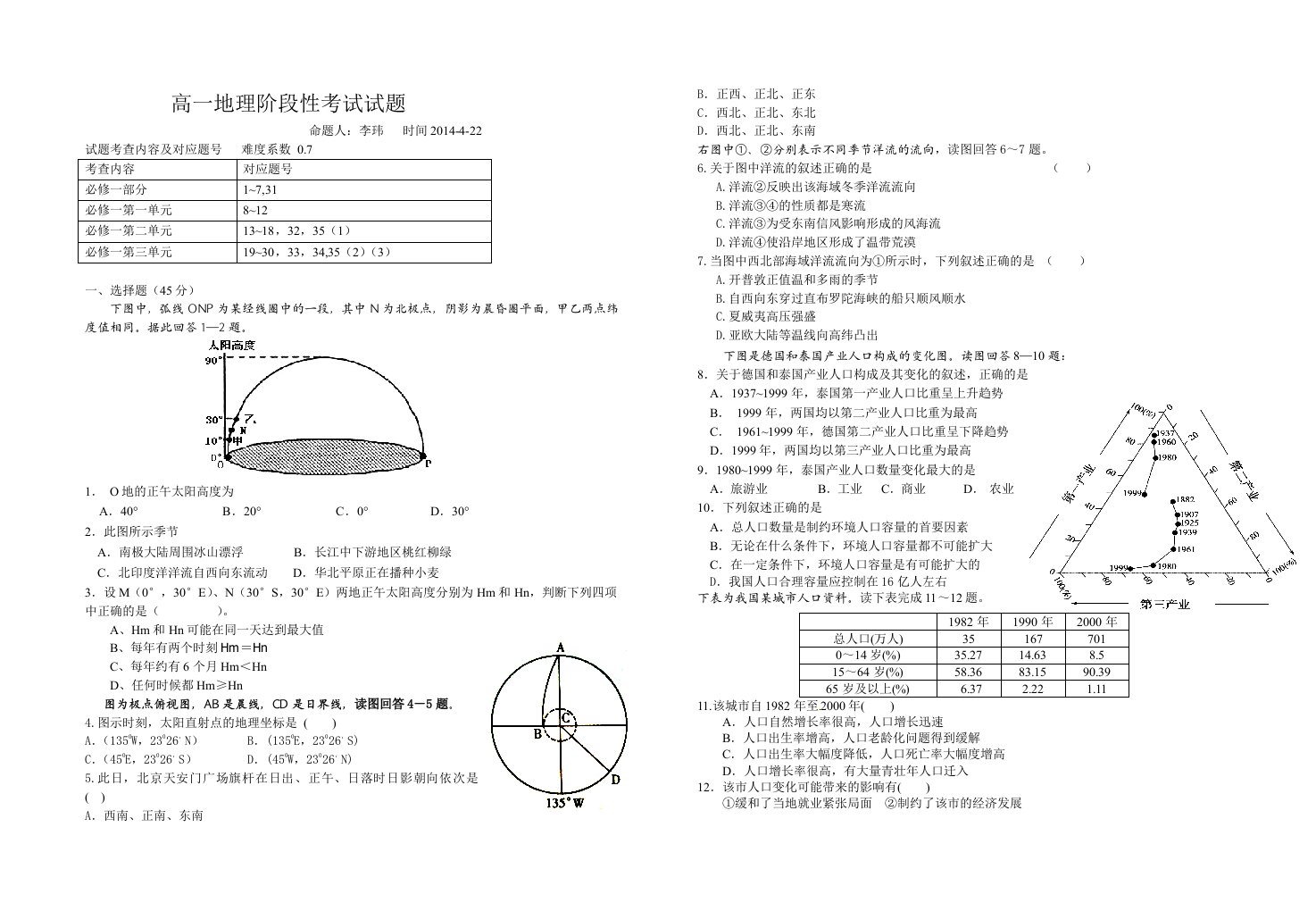 高一地理阶段性考试试题命题人