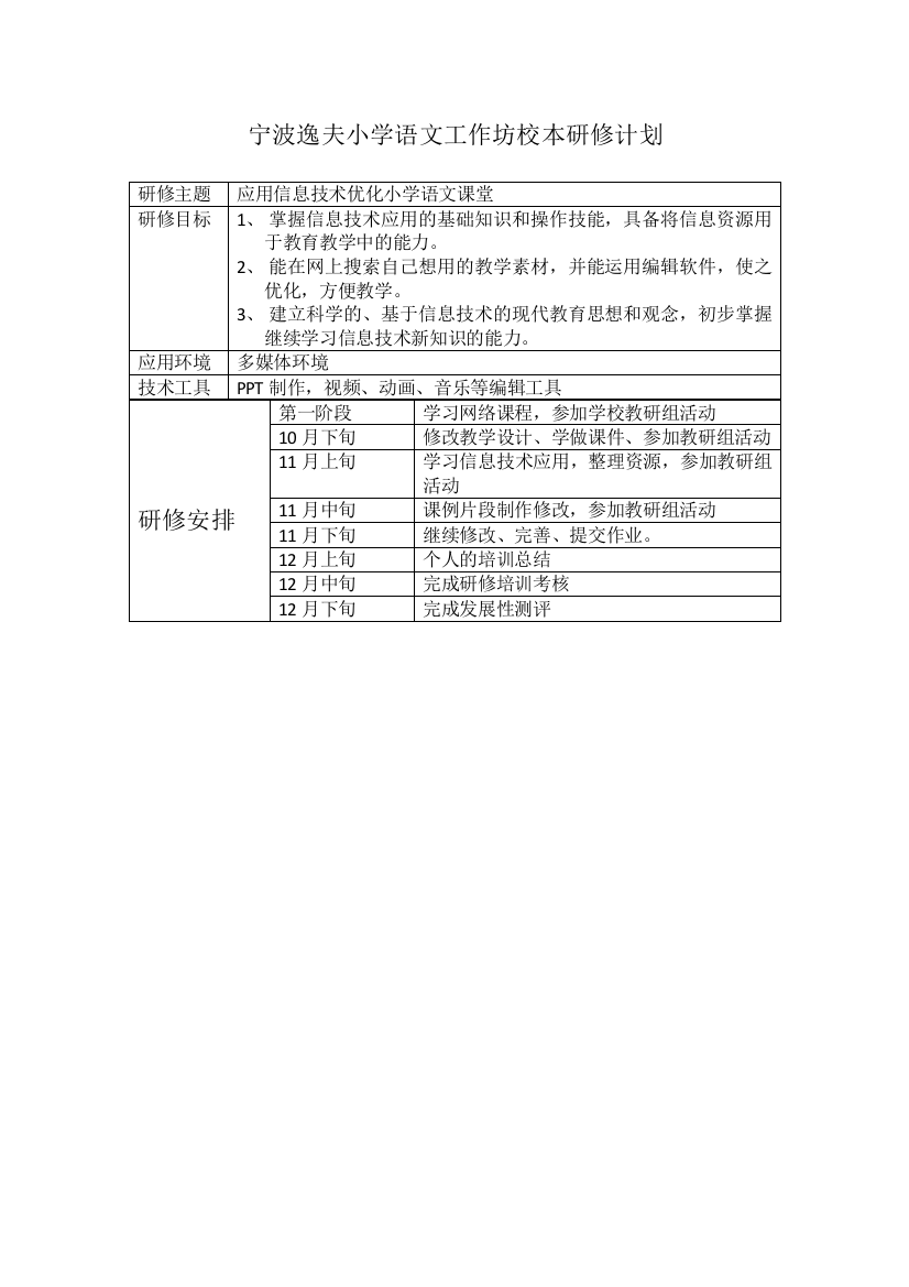 宁波逸夫小学语文学科研修计划