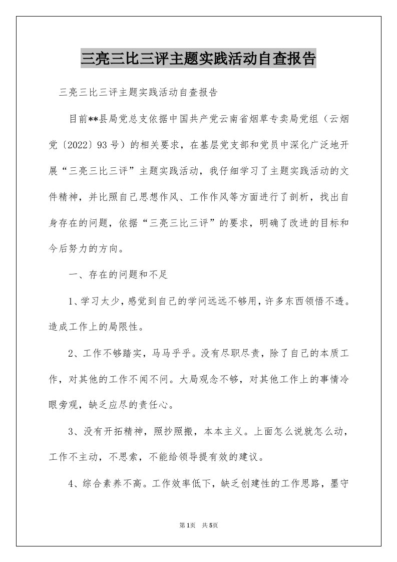 三亮三比三评主题实践活动自查报告