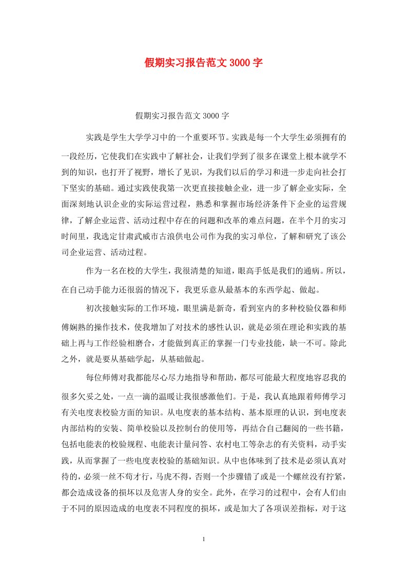 精选假期实习报告范文3000字