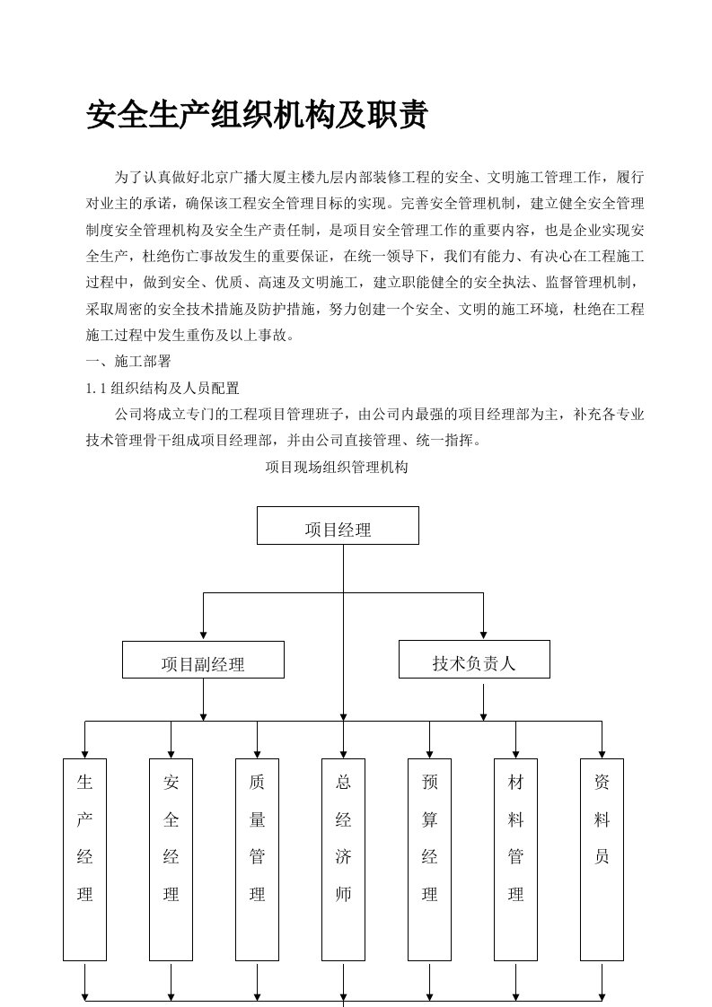 施工单位安全管理组织机构及职责