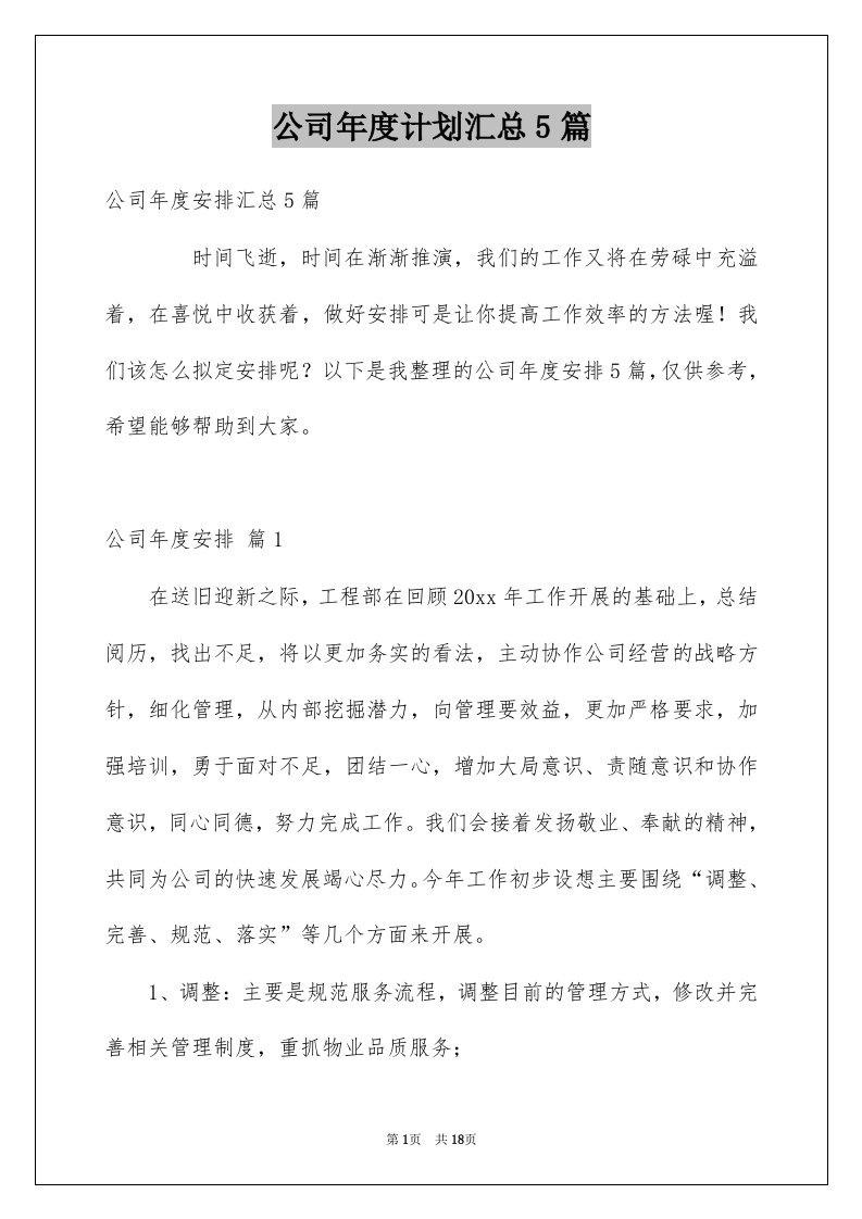 公司年度计划汇总5篇例文