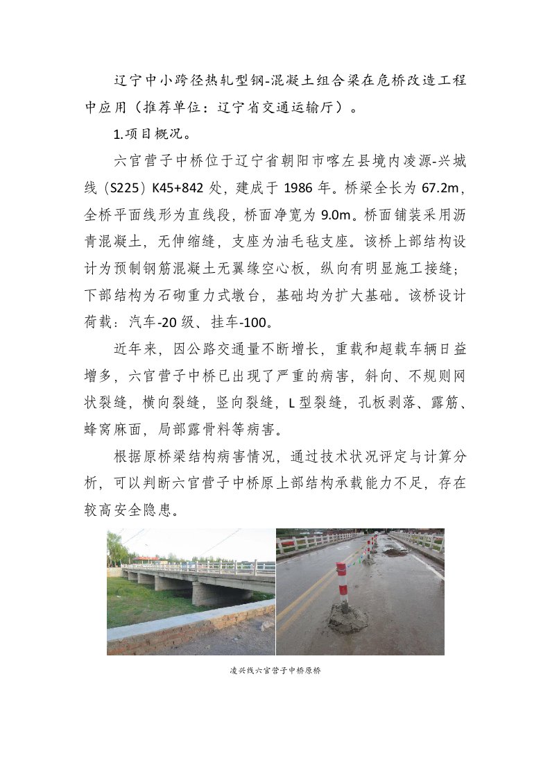 危桥改造典型案例-辽宁中小跨径热轧型钢-混凝土组合梁在危桥改造工程中应用