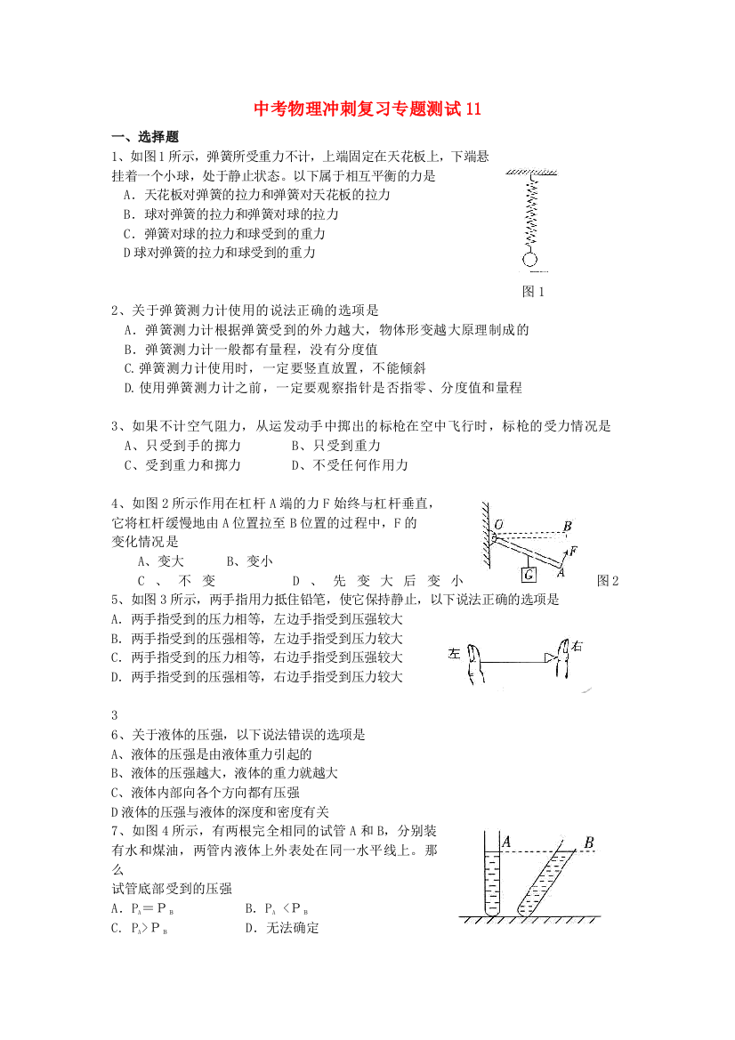 （整理版）中考物理冲刺复习专题测试11