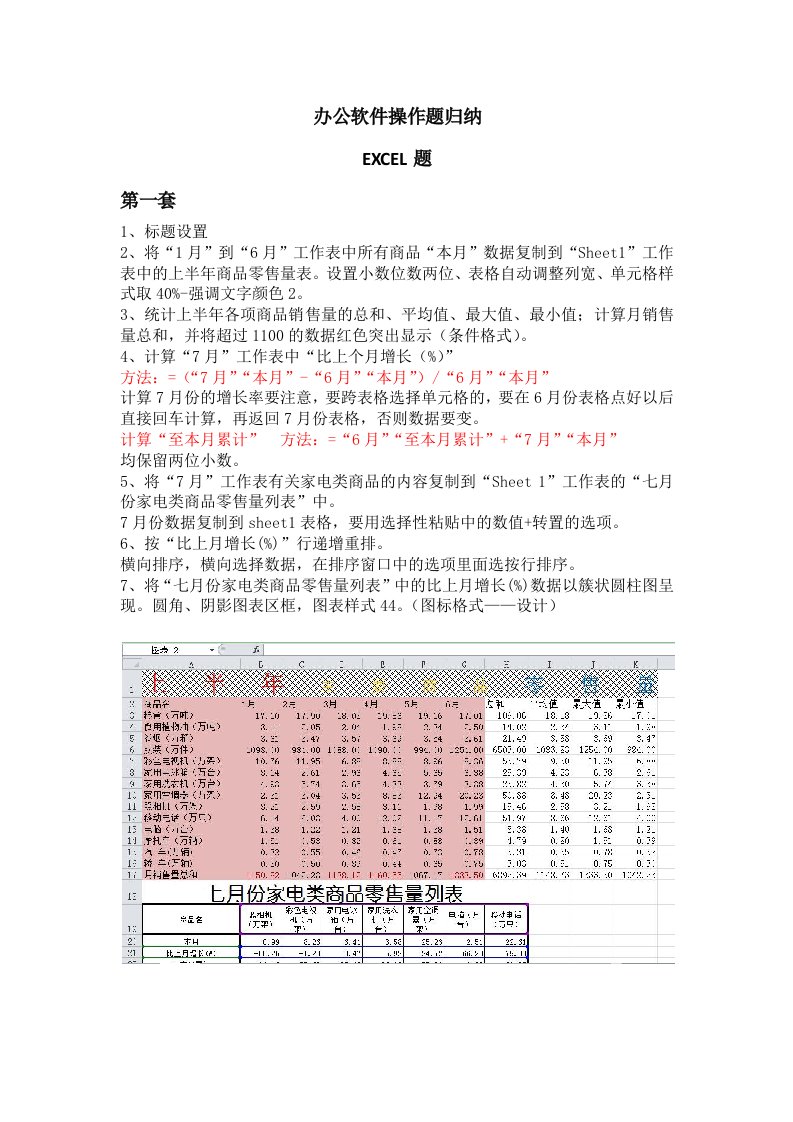 办公软件操作题归纳(excel)