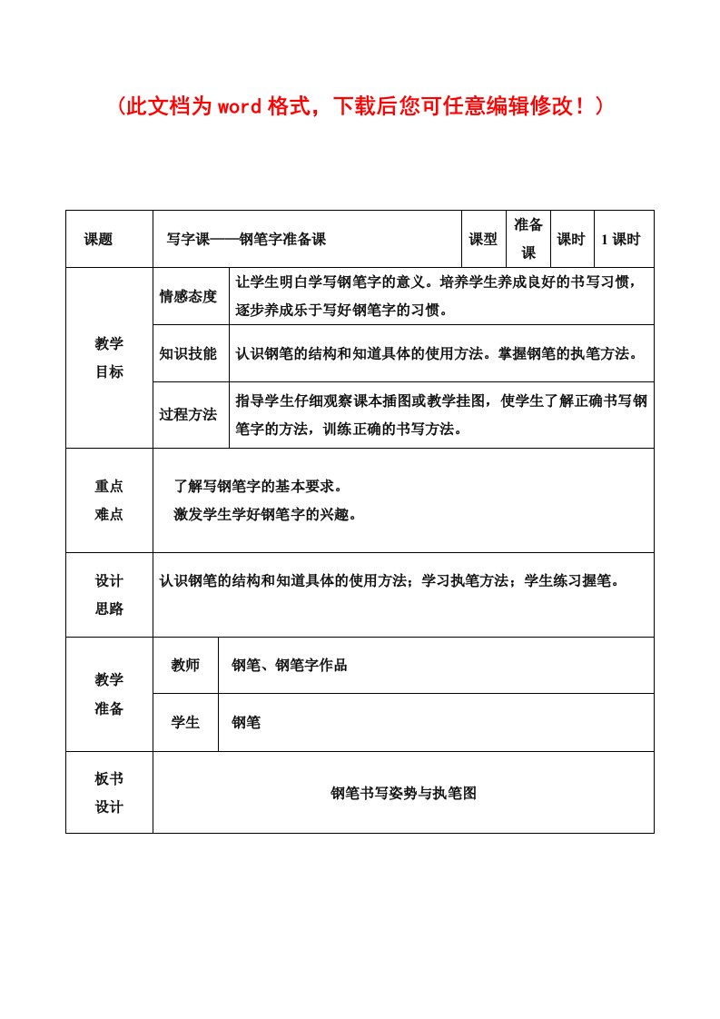 小学三年级书法写字课精品教学设计及计划(全册)