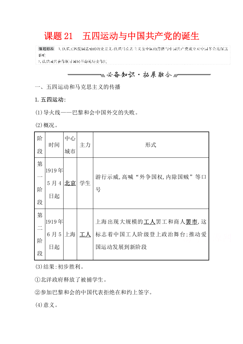 2022高考历史一轮复习教案：课题21