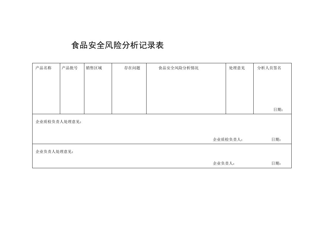 食品生产许可证记录表格